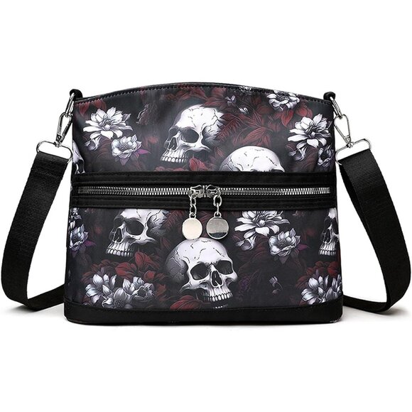 Women Gothic Skull Shoulder Bag Y2K Backpack Street Hippie Style Wallet Red - Picture 1 of 7